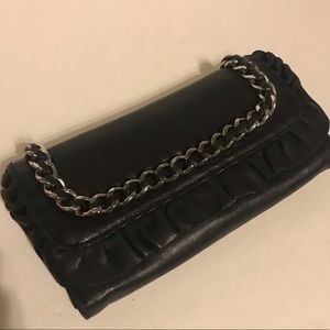 Betsey Johnson Ruffle leather wallet chain clutch